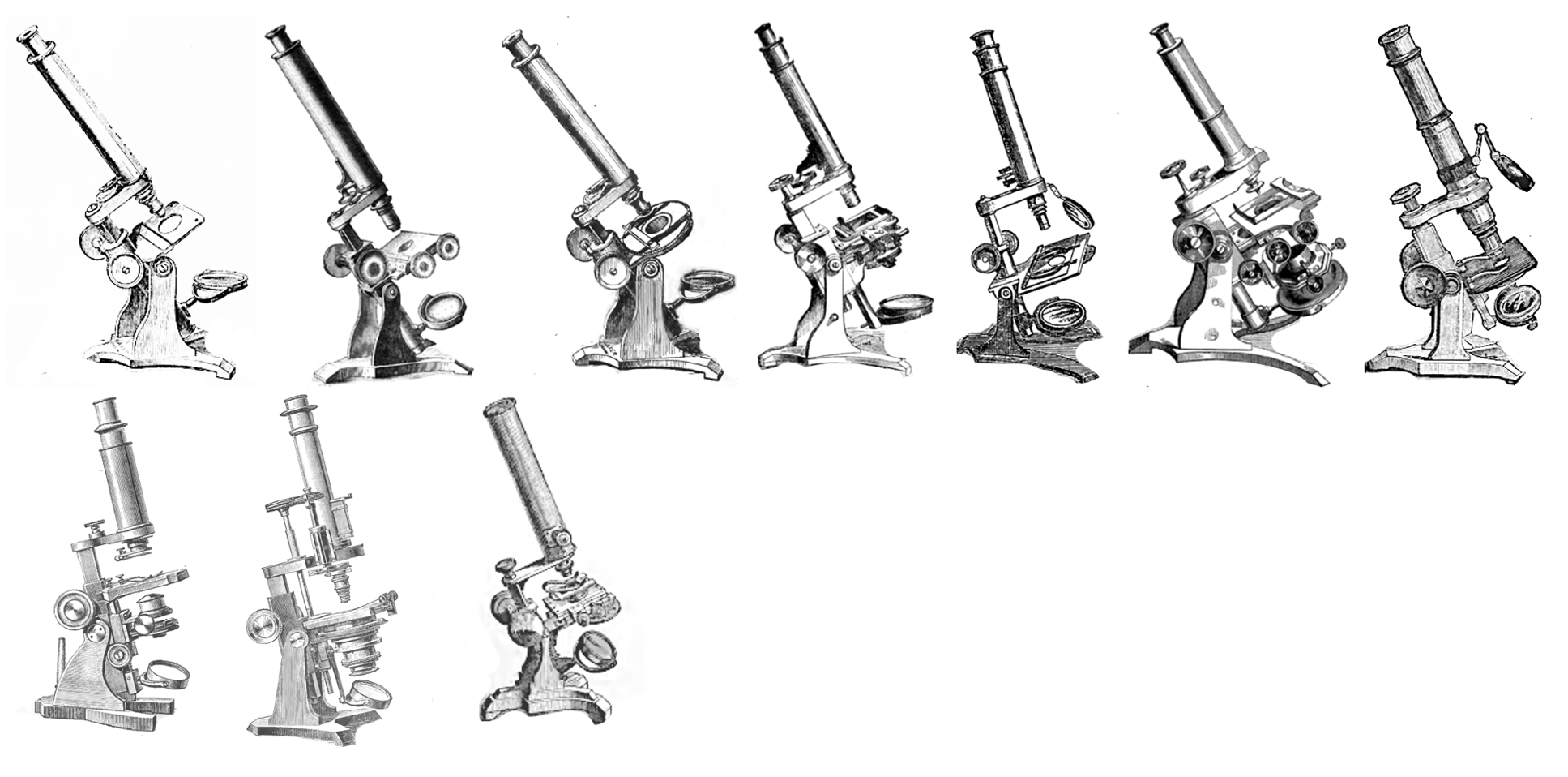 Several microscopes on a white backgroundDescription automatically ...