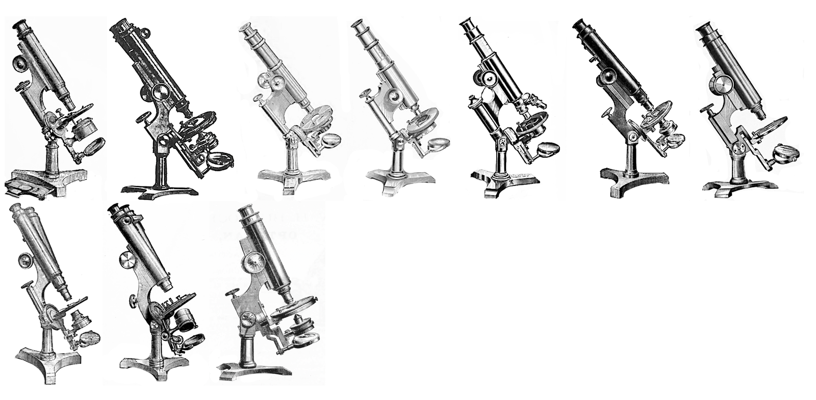 Several microscopes on a white backgroundDescription automatically ...