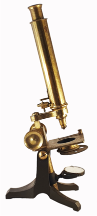 A close-up of a gold microscope
Description automatically generated