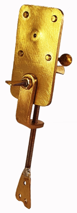A gold metal piece with a screw
Description automatically generated