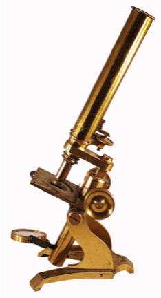 A close-up of a gold microscope
Description automatically generated