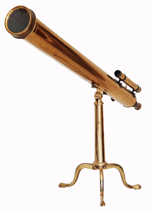 A gold telescope on a stand
Description automatically generated